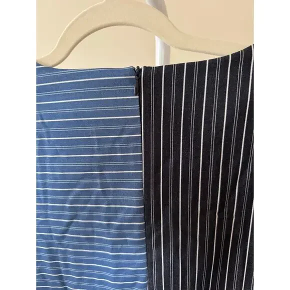 Gracia Three Tone Blue Jean Stripe Asymmetrical Top Architectural Chic - M - Picture 3 of 4